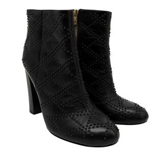Calvin Klein Jasmine Black Studded Leather Ankle Boots Block Heel Zip Up